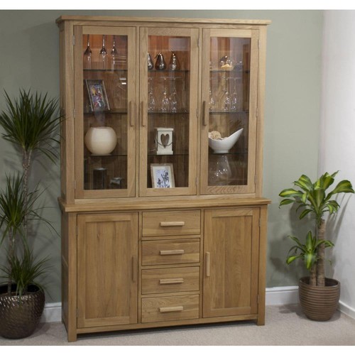 Solid oak large glazed dresser - solid,