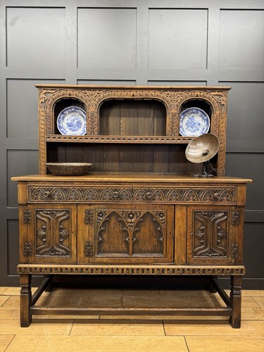 Vintage carved oak dresser - oak,