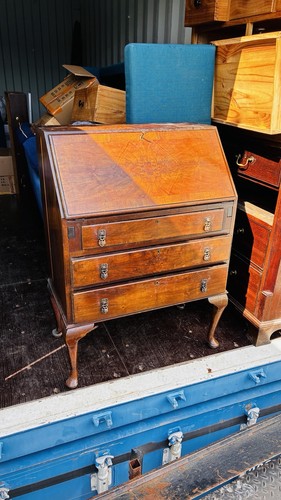 Walnut veneer antique bureau - walnut,