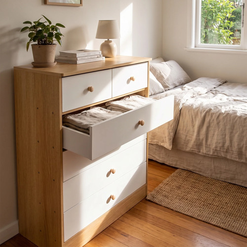 Oak white drawer - oak, 6-drawer